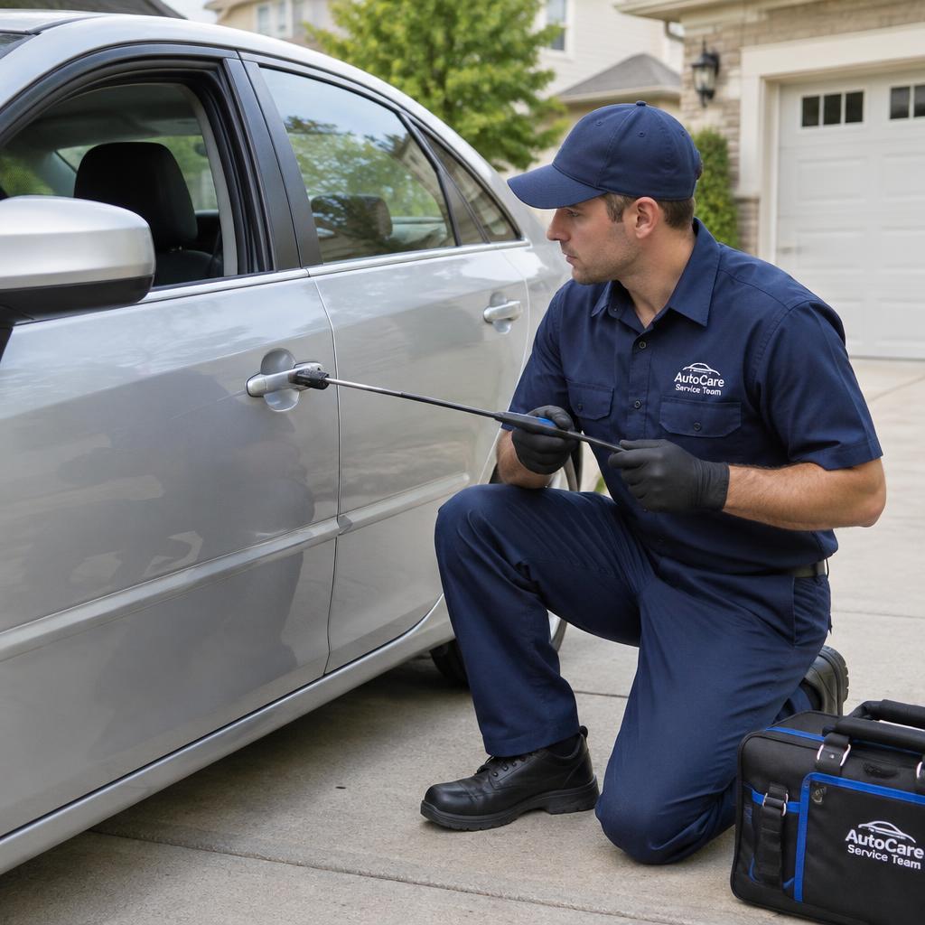 Locksmith from Harrisburg Locksmith performing a car lockout service on a vehicle in Harrisburg, NC
